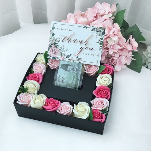 러블리팜 조화 반전 용돈 박스, 로즈 핑크