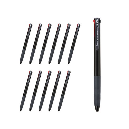 파이롯트 슈퍼그립G3 3색 다색볼펜 0.7mm BPKGG-30F, 블랙, 12개