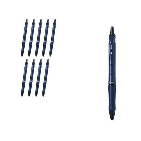 파이롯트 아크로볼M 유성볼펜 0.7mm BAB-15F, 네이비 + 블랙심, 10개