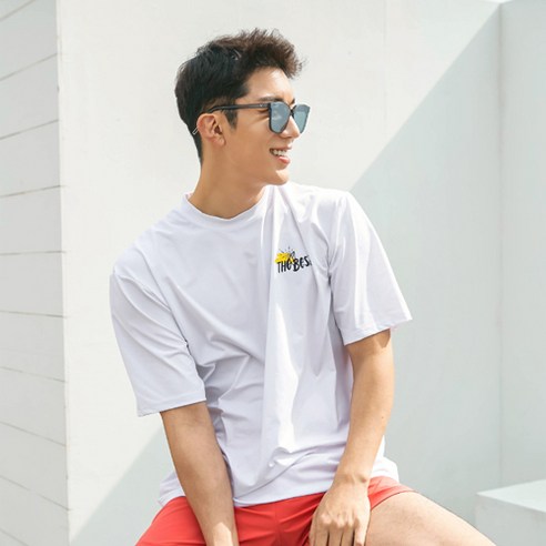 튜브트리 남성용 오버 루즈핏 반팔 래쉬가드 상의 A6218, 화이트