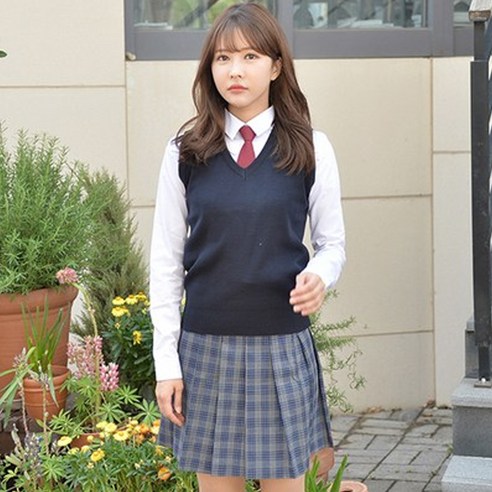 교복몰 여아용 백합 전체주름 교복치마, 그레이체크