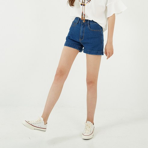 진마니아 여성용 심플 롤업 스판 3부 데님 반바지 WJU-658
