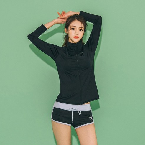 헤링본 여성용 루즈핏 빅사이즈 원더 집업 래쉬가드 RC903