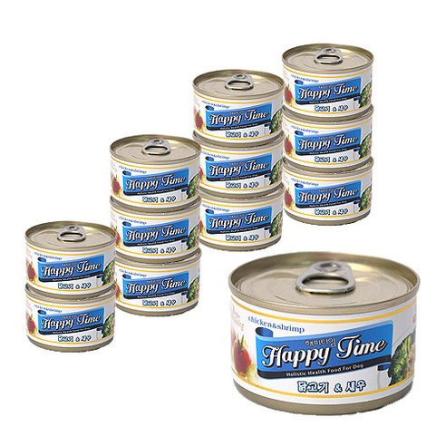 해피타임 강아지 간식캔 100g, 닭고기 + 새우 혼합맛, 12개