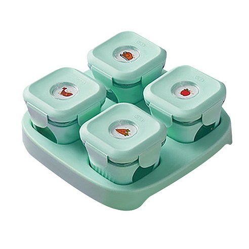 카라 베이비 이유식 밀폐용기 120ml x 4p + 트레이 세트, 민트, 1세트