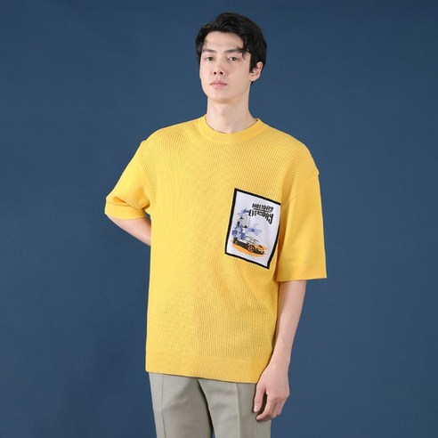리버클래시 남성용 RBT콜라보 아트웍 포인트 루즈핏 니트 반팔 티셔츠 LGS51453