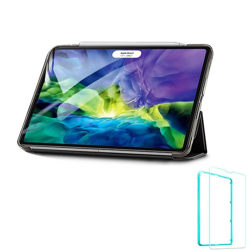 이에스알 스마트 커버 태블릿 PC 케이스 + 강화유리 액정보호필름 세트 EB394.EA806, 블랙