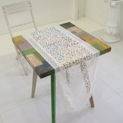 BYDECO 블루밍 자카드 레이스 테이블 러너, 화이트, 30 x 180 cm