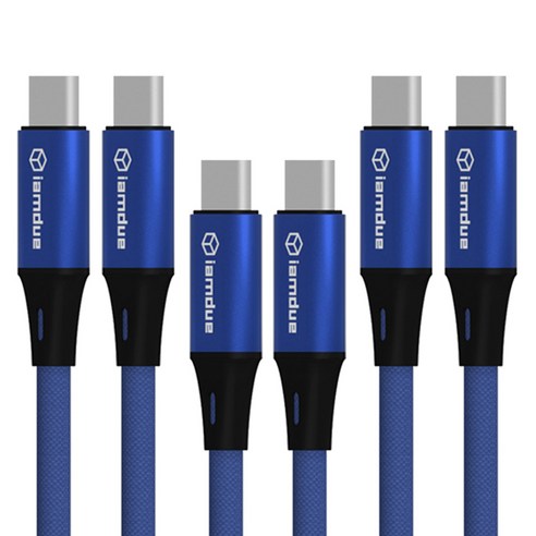 아이엠듀 USB PD C타입 고속충전 시폰 패브릭 케이블 50cm, 블루, 3개, 0.5m
