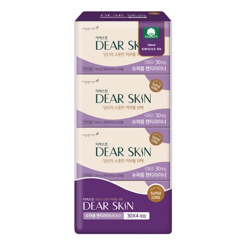 깨끗한나라 디어스킨 슈퍼 롱 팬티라이너, 슈퍼롱, 30개입, 4개