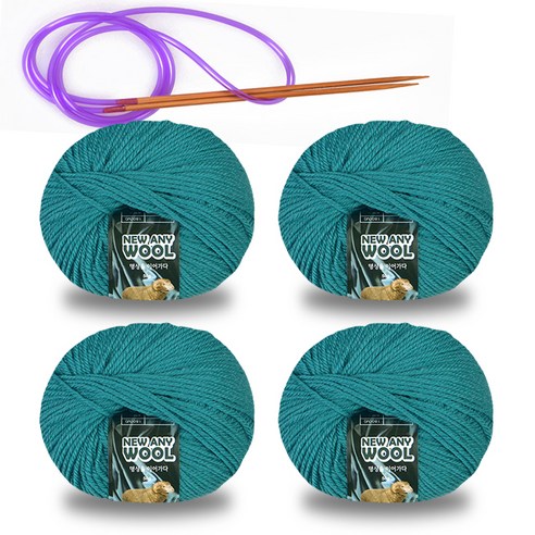 뉴애니울 뜨개실 50g x 4p + 줄바늘, 1세트, 6033미드나이트그린