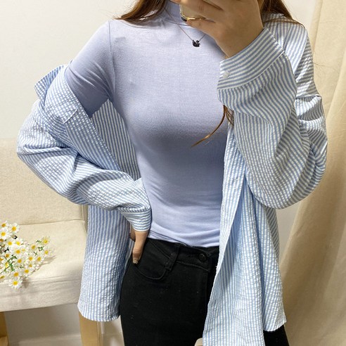 코코블랑 여성용 스판 반폴라 티셔츠