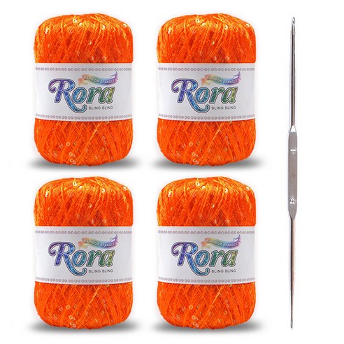 로라 스팽글 뜨개실 55g x 4p + 코바늘, 오렌지(6008)
