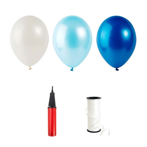 로켓 풍선 30cm 200p + 손펌프 + 양면 테이프 200p + 컬링 리본 5mm x 90m 세트, 펄 블루오션, 1세트