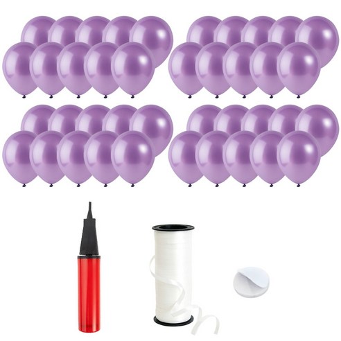 로켓풍선 30cm 200p + 손펌프 + 양면테이프 200p + 컬링리본 5mm x 90m, 펄 라벤더, 1세트