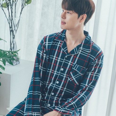 도씨 남성용 피치기모 긴팔 카라 잠옷 상하의 세트
