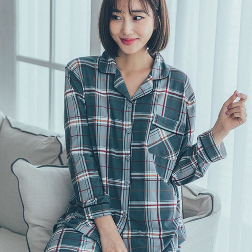 도씨 여성용 피치기모 긴팔 카라 잠옷 상하의 세트