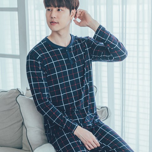 도씨 남성용 피치기모 긴팔 잠옷 상하의 세트