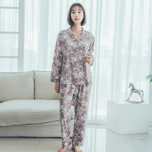 씨엘스토리 여성용 플라워 카라잠옷 상하세트