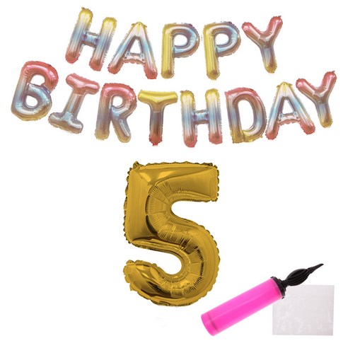 리빙다 파스텔레인 보우 생일풍선 세트, 골드5, 1세트
