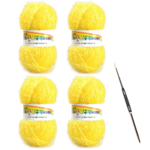 레인보우 펄 수세미실 80g x 4p + 코바늘 세트, 1세트, 17레몬