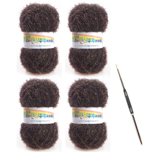 레인보우 펄 수세미실 80g x 4p + 코바늘 세트, 1세트, 32머룬
