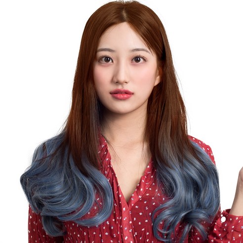 투컬러 웨이브 붙임머리 50cm 190g, 라이트 + 애쉬블루, 1개