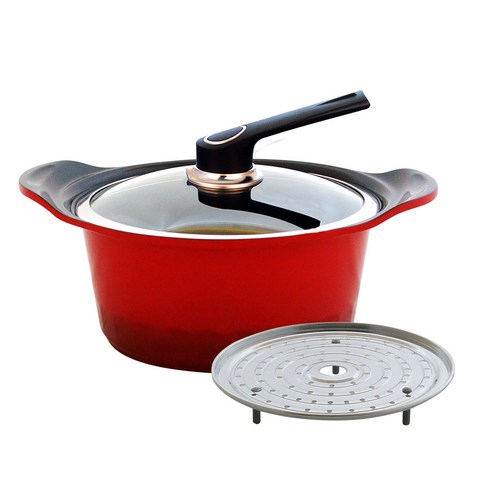 키친아트 S100G 칼라 세라믹 친환경 코팅 양수냄비 + 찜판, 24cm, 혼합색상