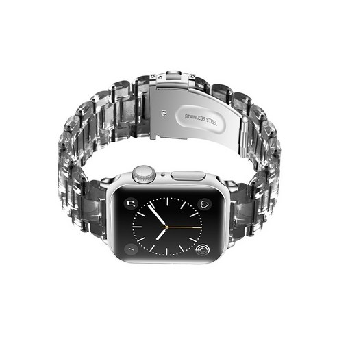 비쉐르 애플 워치 4 44mm 투명 디어링 크리스탈 레진 밴드 스트랩, 블랙, 1개