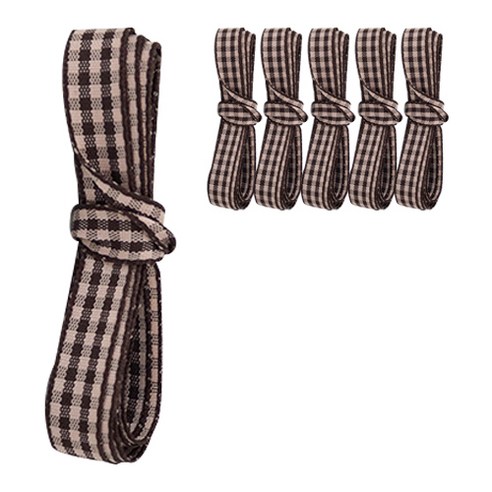 티나피크닉 체크 리본끈 폭1cm 6p, 초콜렛색, 200cm