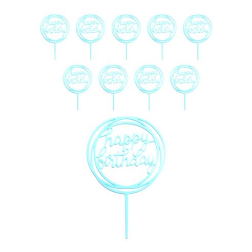 파티팡 케이크토퍼 생일데코픽 원형프레임, 블루, 10개