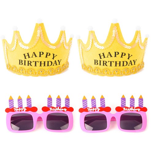 파티팡 LED 생일 왕관 옐로우 2p + 생일 촛불 안경 2p 세트, 핑크, 1세트