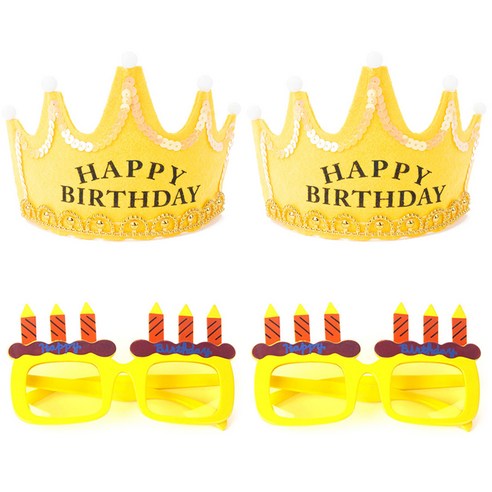 파티팡 LED 생일 왕관 옐로우 2p + 생일 촛불 안경 2p 세트, 1세트