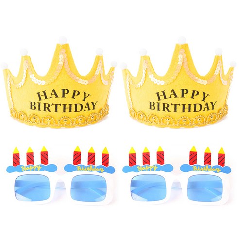 파티팡 LED 생일 왕관 옐로우 2p + 생일 촛불 안경 2p 세트, 화이트, 1세트