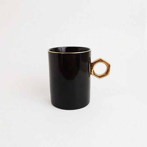 레블링 헥사곤 골드림 카페 롱머그 370ml, 블랙, 1개