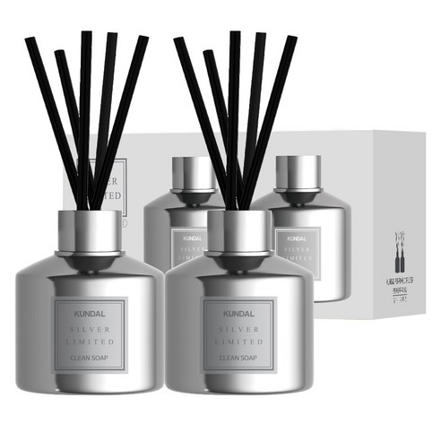 쿤달 실버 리미티드 에디션 퍼퓸 디퓨저 200ml x 2p + 섬유스틱 10p 세트, 클린솝향
