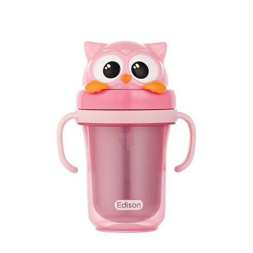에디슨 프렌즈 흘림방지 이중 스텐 빨대컵2 300ml, 부엉이핑크, 1개