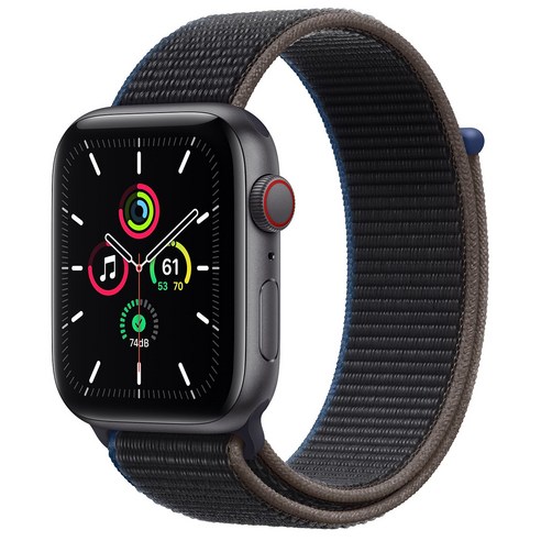 Apple 2020년 애플워치 SE, 44mm, GPS + Cellular, 스페이스 그레이 알루미늄 케이스, 차콜 스포츠 루프