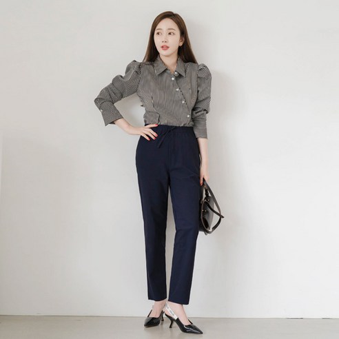 여성용 다재다능 무지스트링 배기팬츠