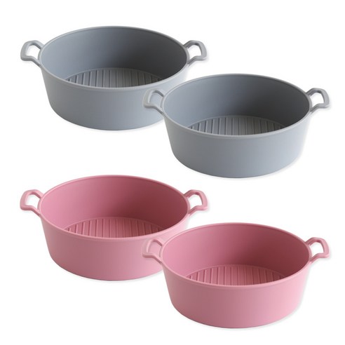 푸코 그릴 전자레인지 원형 다용도볼 세트, 1세트, 접시 그레이 2p + 핑크 2p, 그레이,핑크