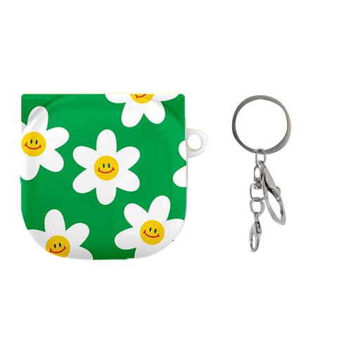 갤럭시버즈 라이브 / 버즈2 화이트 플라워 원바디 하드 케이스 + 후크링, Green Flower(케이스)