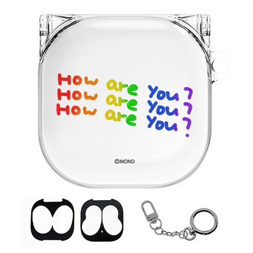 몬드몬드 갤럭시 버즈 라이브 투명 케이스 + 철가루방지스티커 + 키링, 단일상품, How are you