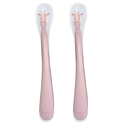 애니멀 실리콘 이유식 스푼, 기린(다크핑크), 2개