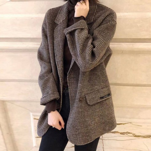 포플러앤씨 여성용 크리스 모직 체크 자켓