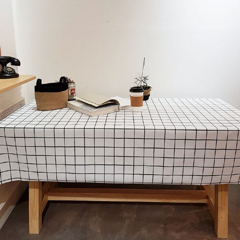 화이트체크 방수 테이블보, 혼합색상, 137 x 160 cm