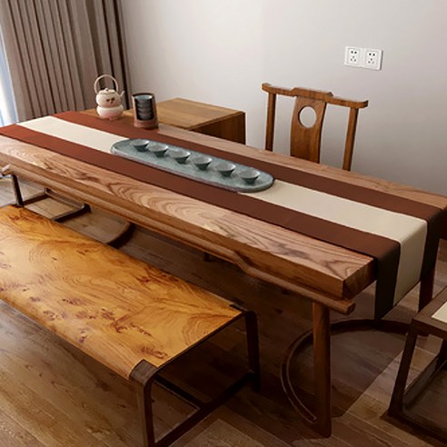 알럽홈 투톤 린넨 심플 테이블러너, 브라운베이지, 32 x 220 cm