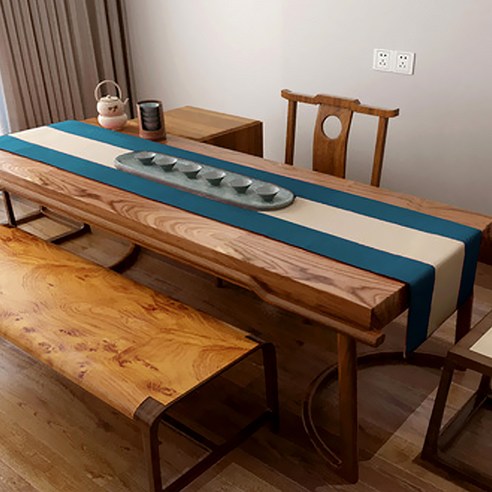 알럽홈 투톤 린넨 심플 테이블러너, 블루베이지, 32 x 120 cm