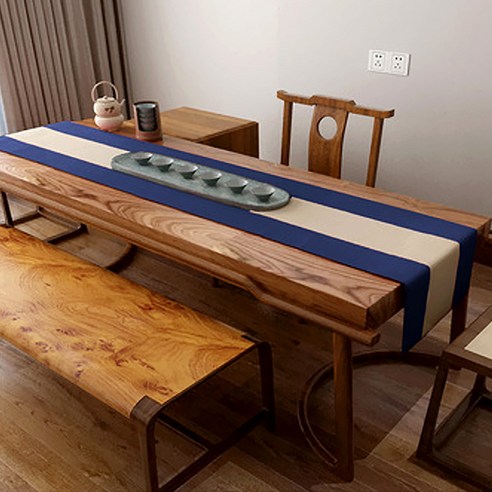 알럽홈 투톤 린넨 심플 테이블러너, 네이비베이지, 32 x 160 cm