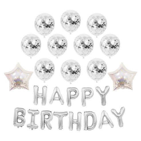 홀로그램 별 트윙클 생일풍선세트, 실버, 1세트