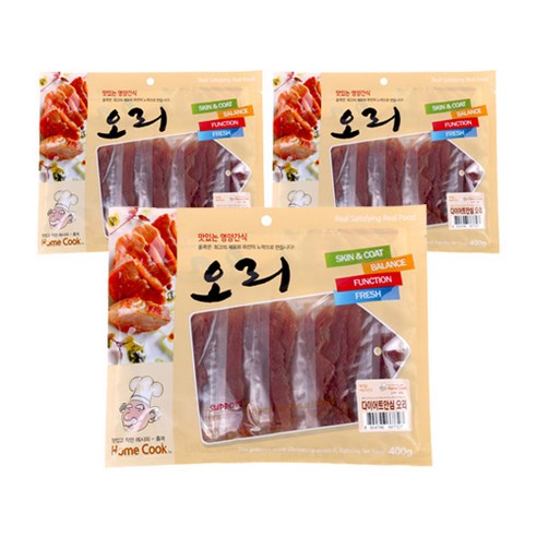 홈쿡 강아지 간식 400g, 다이어트안심오리, 3개